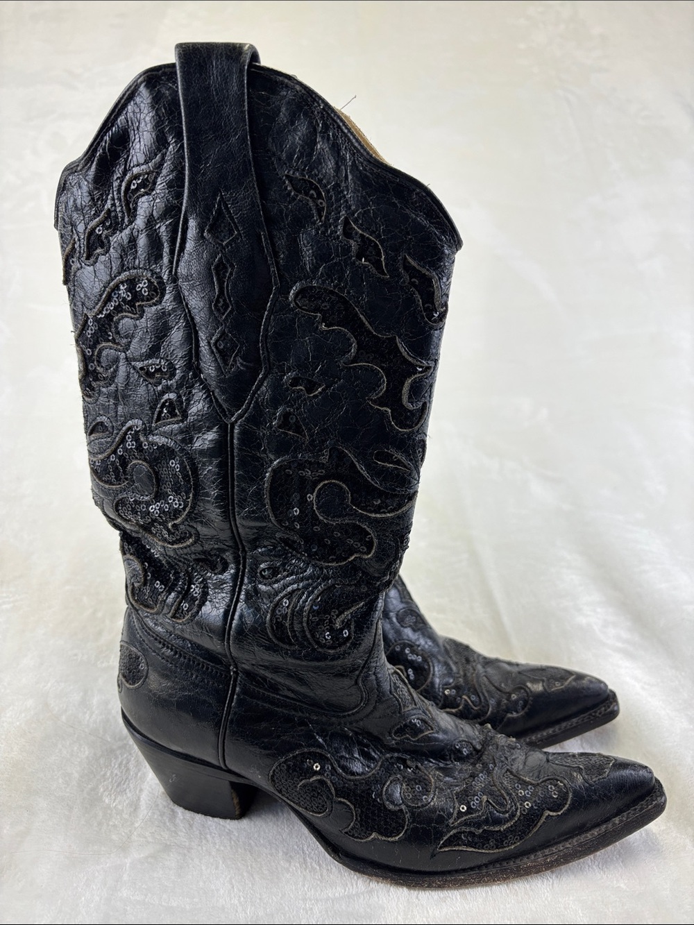CORRAL Distressed Black Sequin Inlay Western Boots Size 7M